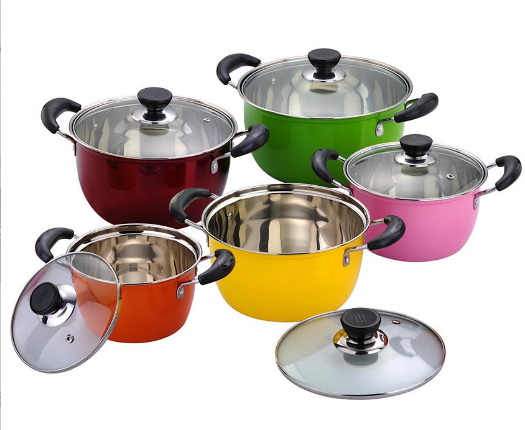 Manufacturers wholesale stainless steel soup pot Korean soup pot spray paint color dazzling ten sets thumbnail