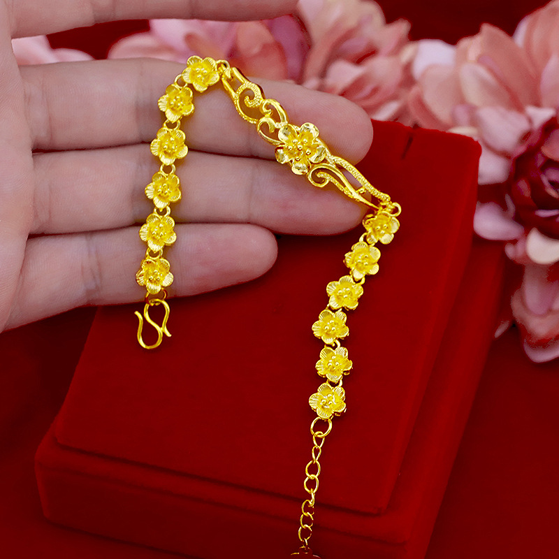 Gold-plated jewelry, Euro coin bracelet, sand gold that doesn't fade for a long time, new flower wedding bracelet, factory direct sales, novel accessories Specification image