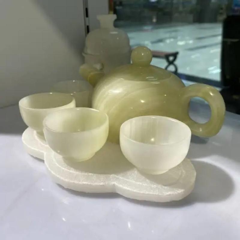 进口玉石巴基斯坦进口高档玉石茶具套装线条优美，测试勿拍3