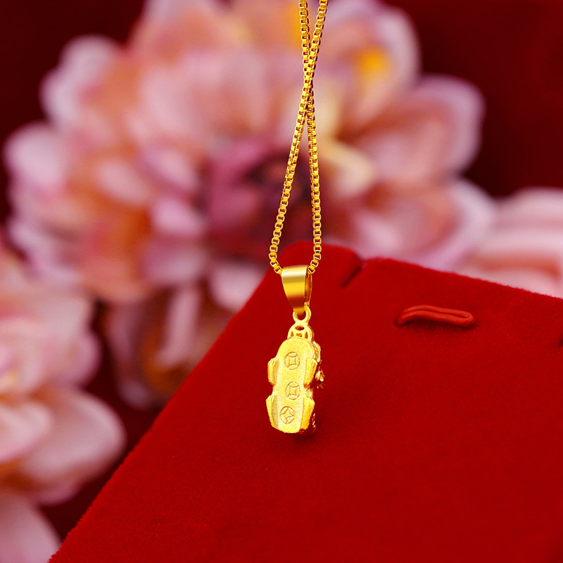 Gold Edition Copper Coin Small Pixiu Necklace Match A Lot Of Network Red Sand Gold Plated 24K Gold Ancient Method Small Pixiu Pendant Necklace Novelty Jewelry details Picture