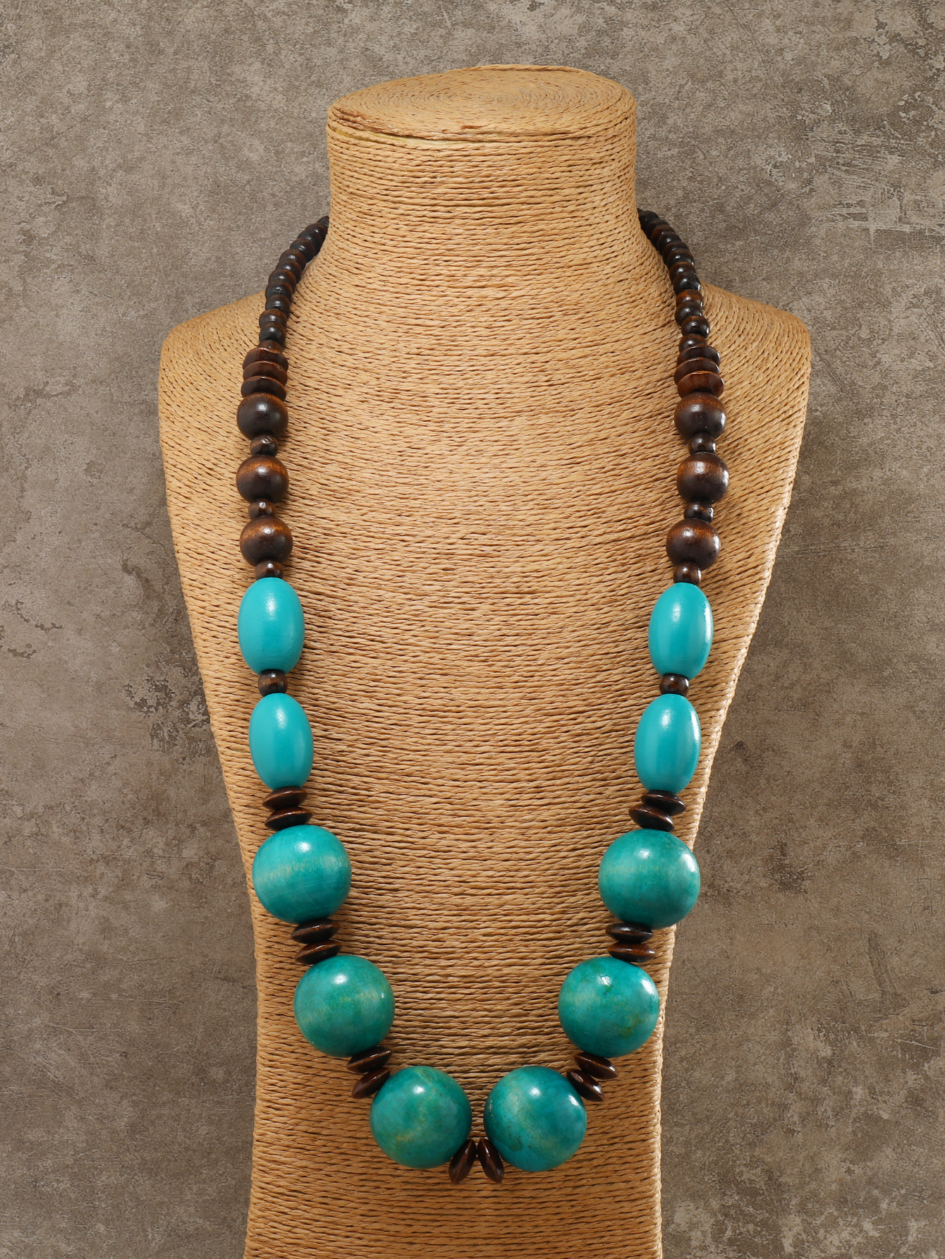 Bohemian tropical folk style retro handmade wooden beaded necklace Fucoco-336