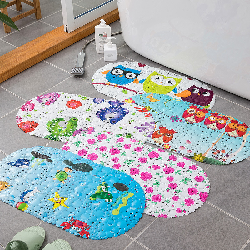 Qiansi bathroom non-slip mat cartoon printed cobblestone mat hotel bath massage foot mat household pvc floor mat thumbnail