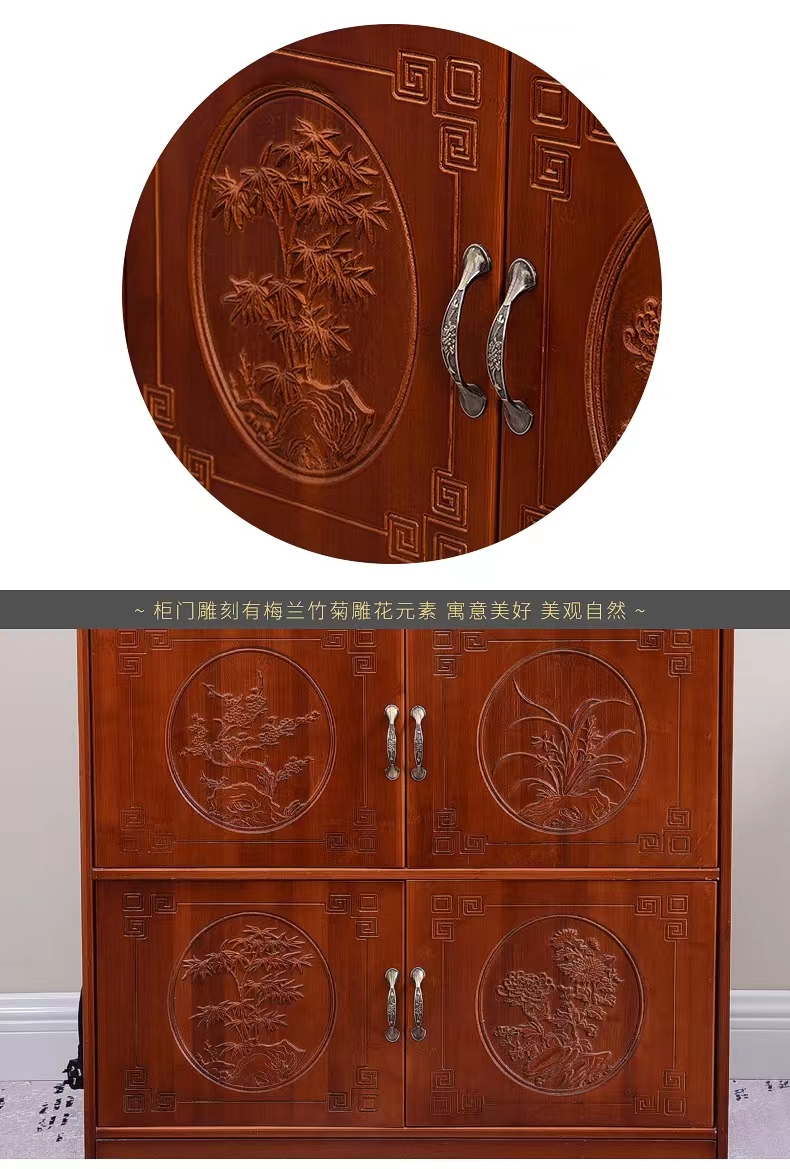 Nan bamboo retro tea water cabinet, sideboard storage cabinet, solid wood Chinese-style living room tea room storage cabinet, household kitchen bowl cabinet pic 7