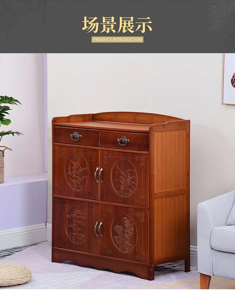 Nan bamboo retro tea water cabinet, sideboard storage cabinet, solid wood Chinese-style living room tea room storage cabinet, household kitchen bowl cabinet pic 6