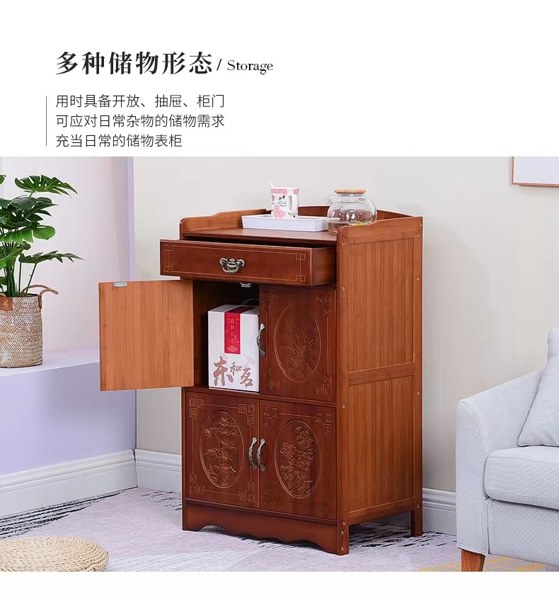 Nan bamboo retro tea water cabinet, sideboard storage cabinet, solid wood Chinese-style living room tea room storage cabinet, household kitchen bowl cabinet pic 8