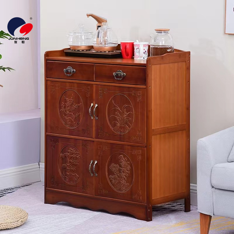 Nan bamboo retro tea water cabinet, sideboard storage cabinet, solid wood Chinese-style living room tea room storage cabinet, household kitchen bowl cabinet details Picture