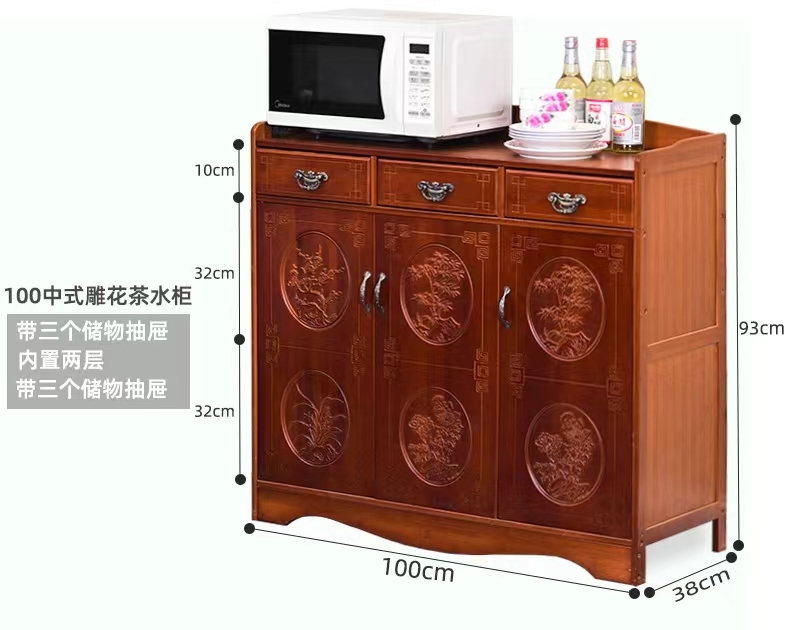 Nan bamboo retro tea water cabinet, sideboard storage cabinet, solid wood Chinese-style living room tea room storage cabinet, household kitchen bowl cabinet pic 5