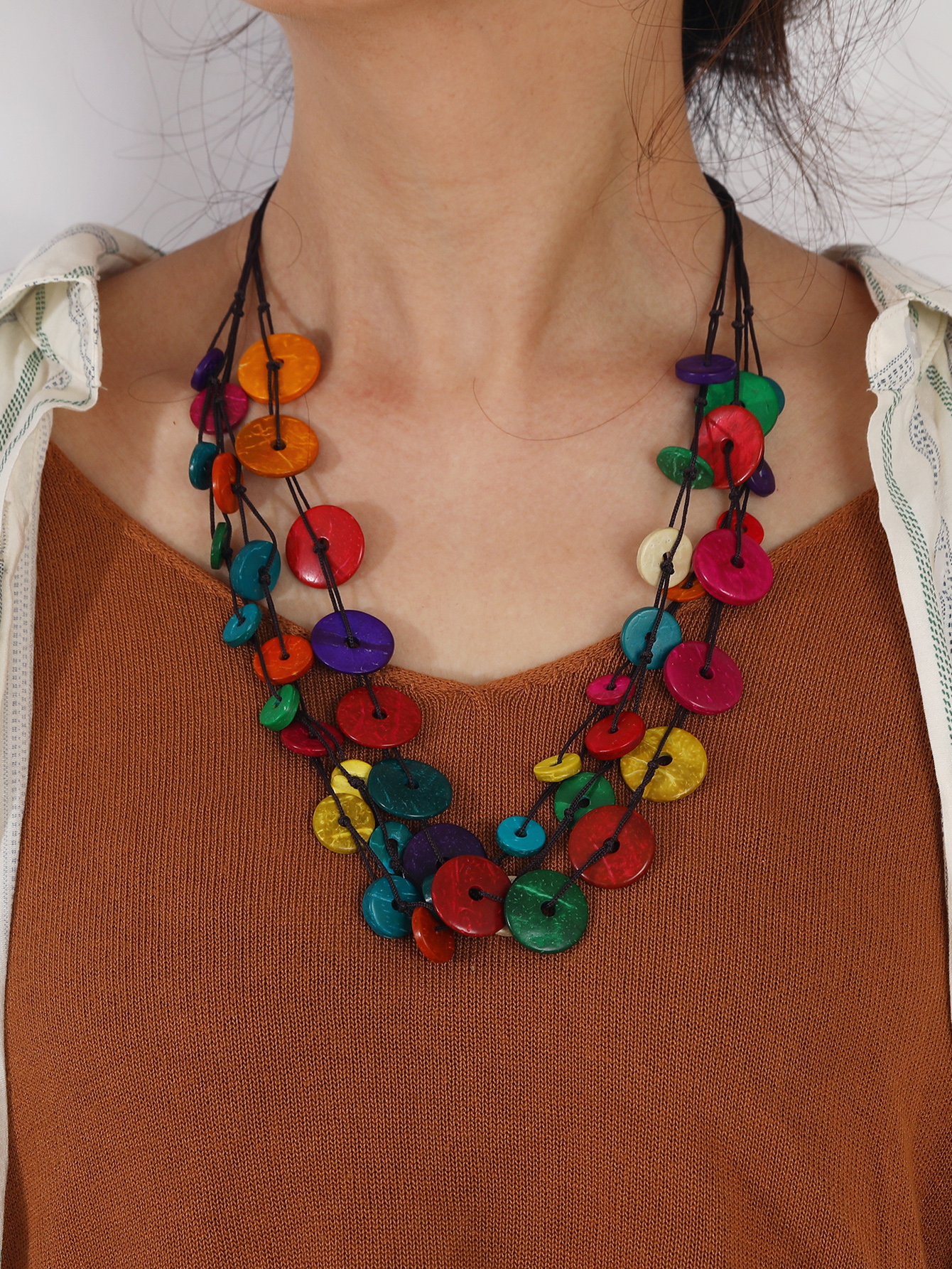 Bohemian tropical style ethnic style retro handmade coconut shell beaded necklace Fucoco-366 thumbnail