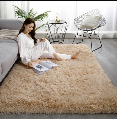 Cross-border simple solid color wool carpet plus velvet floor mat ins silk wool carpet sofa blanket bedroom bed covered with long blanket float window mat wholesale thumbnail