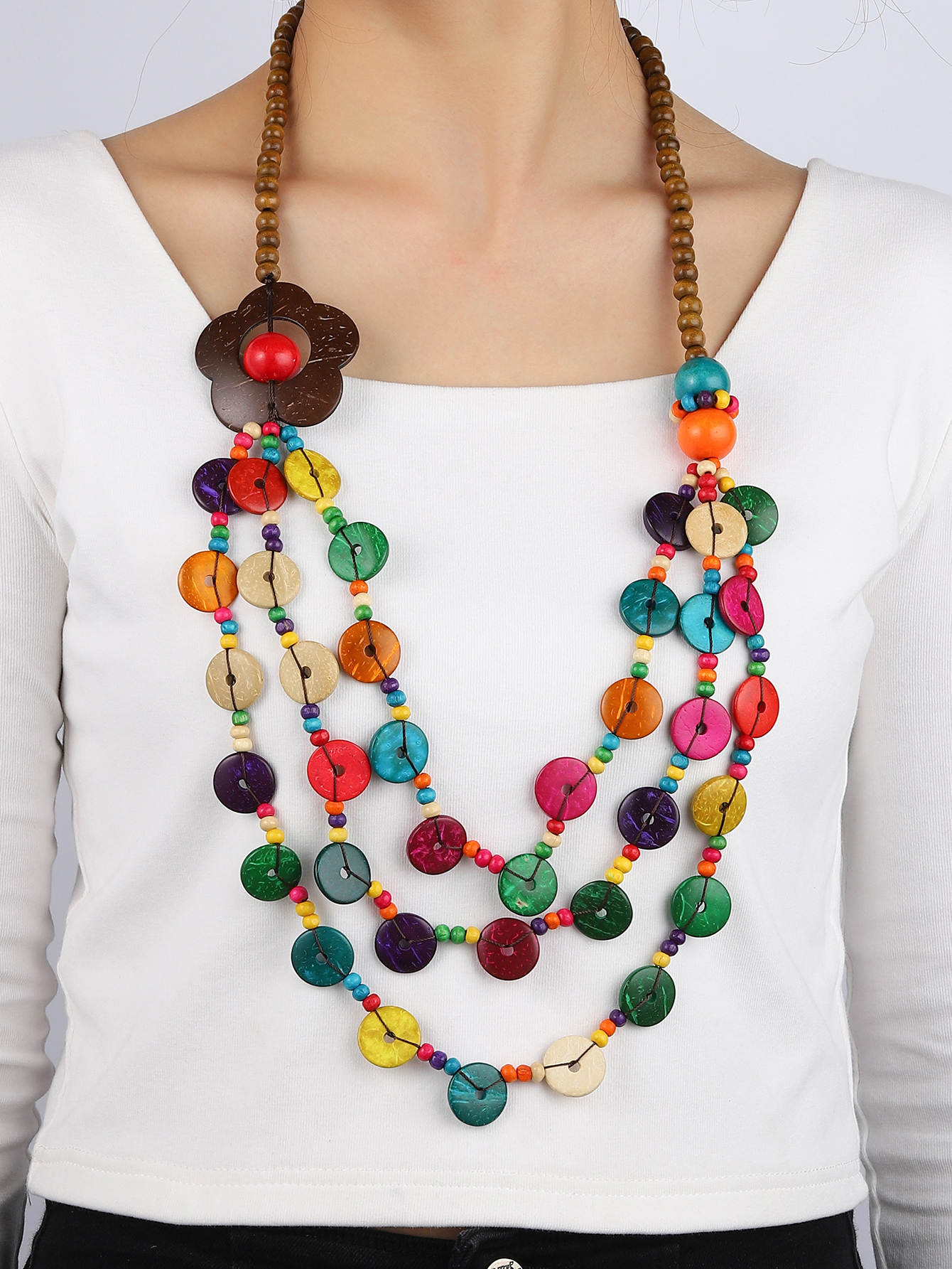 Bohemian tropical style ethnic style retro handmade coconut shell beaded necklace FucoI-357 thumbnail