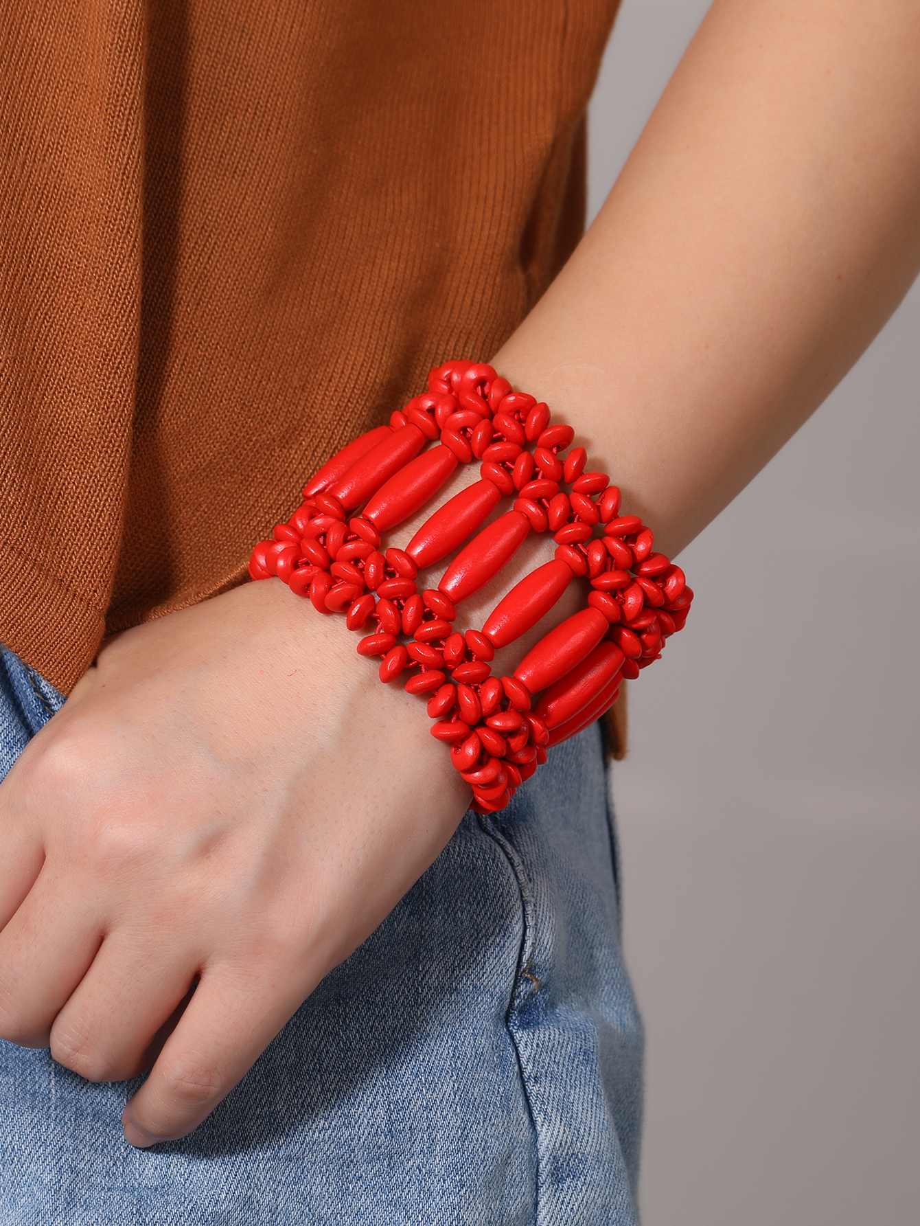 Boho tropical folk style retro handmade wooden beaded bracelet Fucoco-372 thumbnail