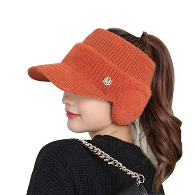 Hat female autumn and winter empty top wool cap all match outdoor can tie ponytail no top thickened M hat riding warm outcrop knit cap thumbnail