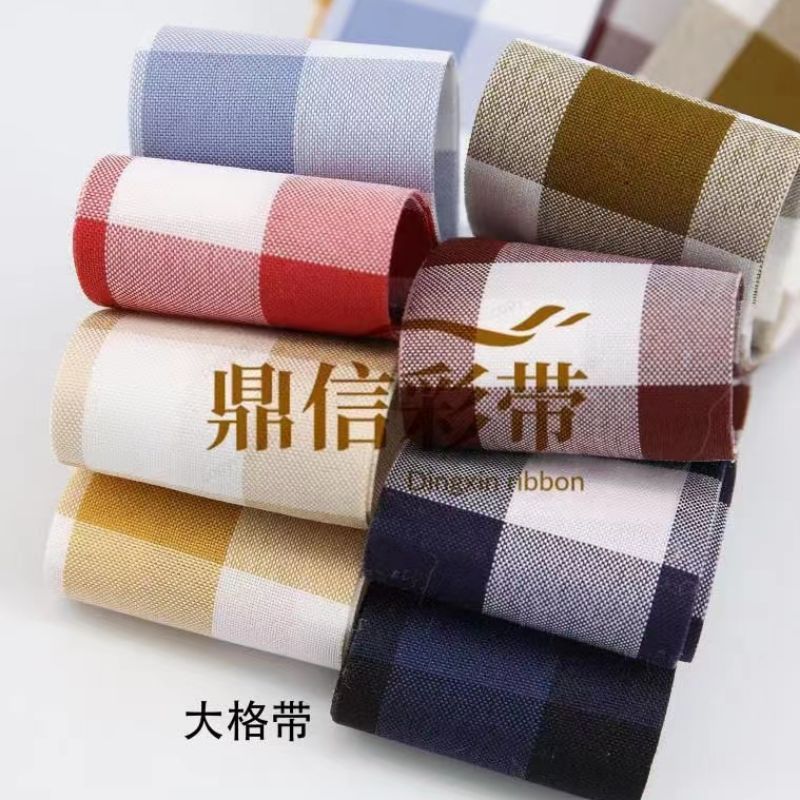 Dingxin South Korea boutique large lattice with fabric lace belt manufacturers direct export DIY ribbon clothing accessories packaging accessories ribbon 50Y thumbnail