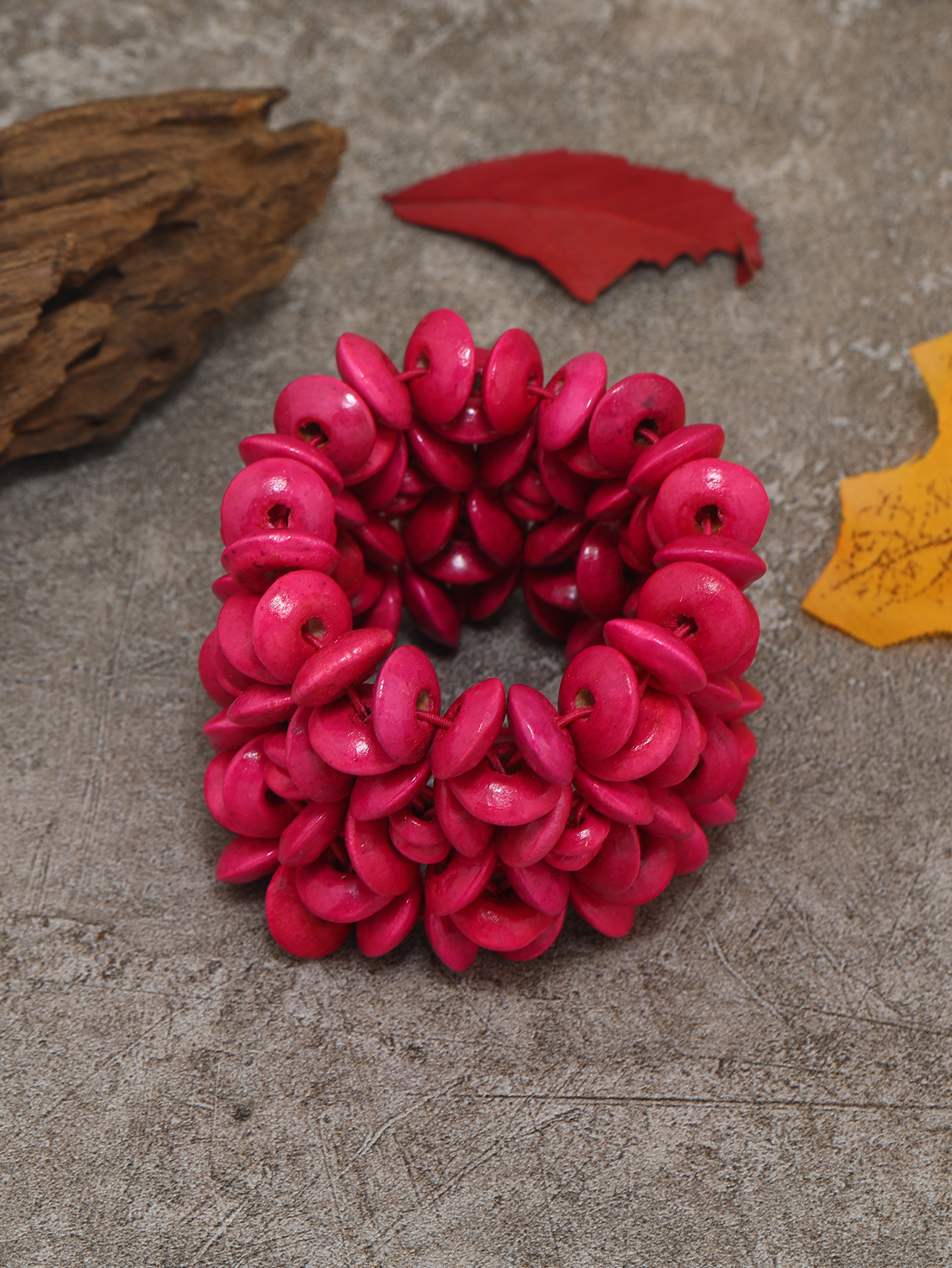 Boho tropical folk style retro handmade wooden beaded bracelet Fucoco-377 Specification drawing