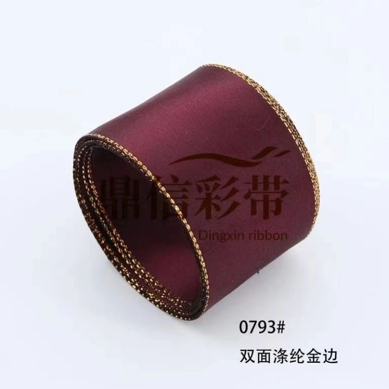 Dingxin Korean premium woven ribbon color Double-sided polyester gold edge DIY handmade bow hair accessory clothing accessories color-blocking hat gift box Packaging ribbon Accessories 100Y Item Picture