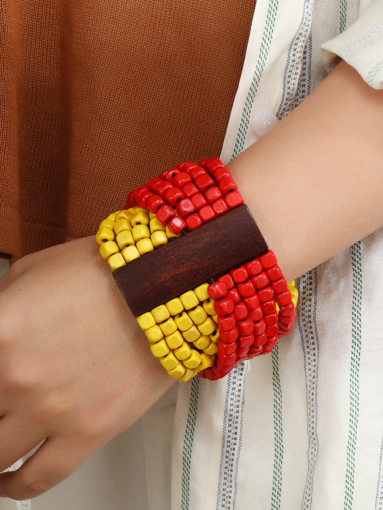 Boho tropical folk style retro handmade wooden beaded bracelet Fucoco-375 Specification drawing