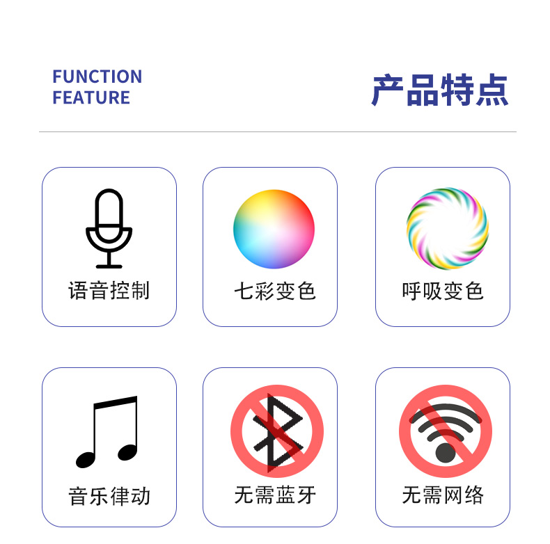 智能声控小夜灯 语音USB小夜灯 七彩呼吸变色音乐律动床头灯详情2
