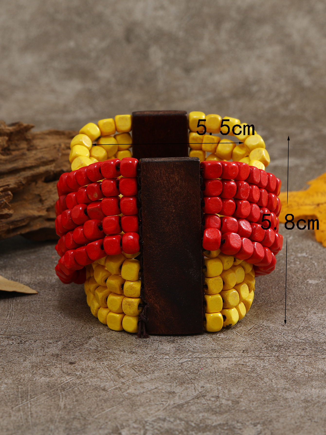 Boho tropical folk style retro handmade wooden beaded bracelet Fucoco-375 Item Picture