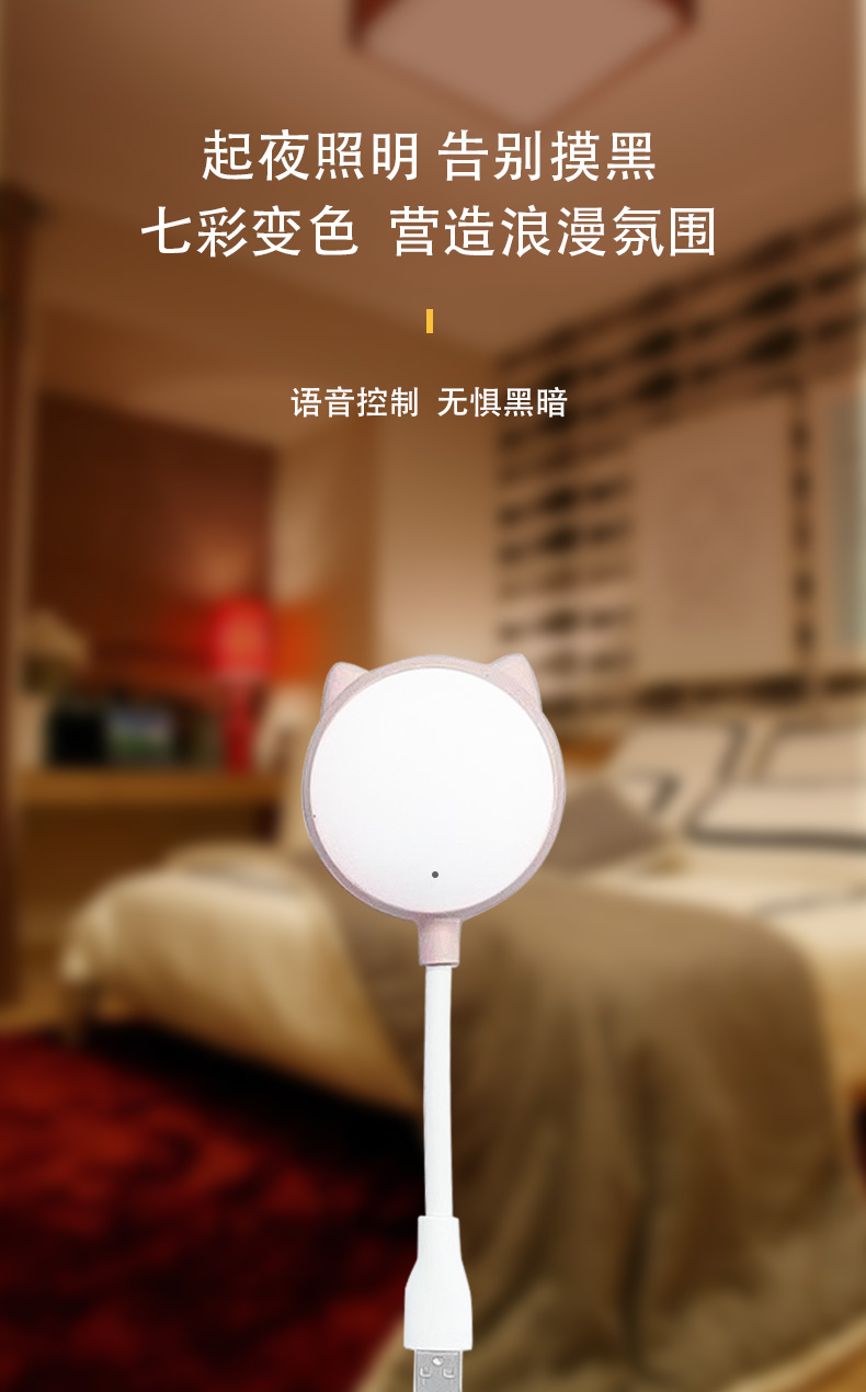 智能声控小夜灯 语音USB小夜灯 七彩呼吸变色音乐律动床头灯详情3