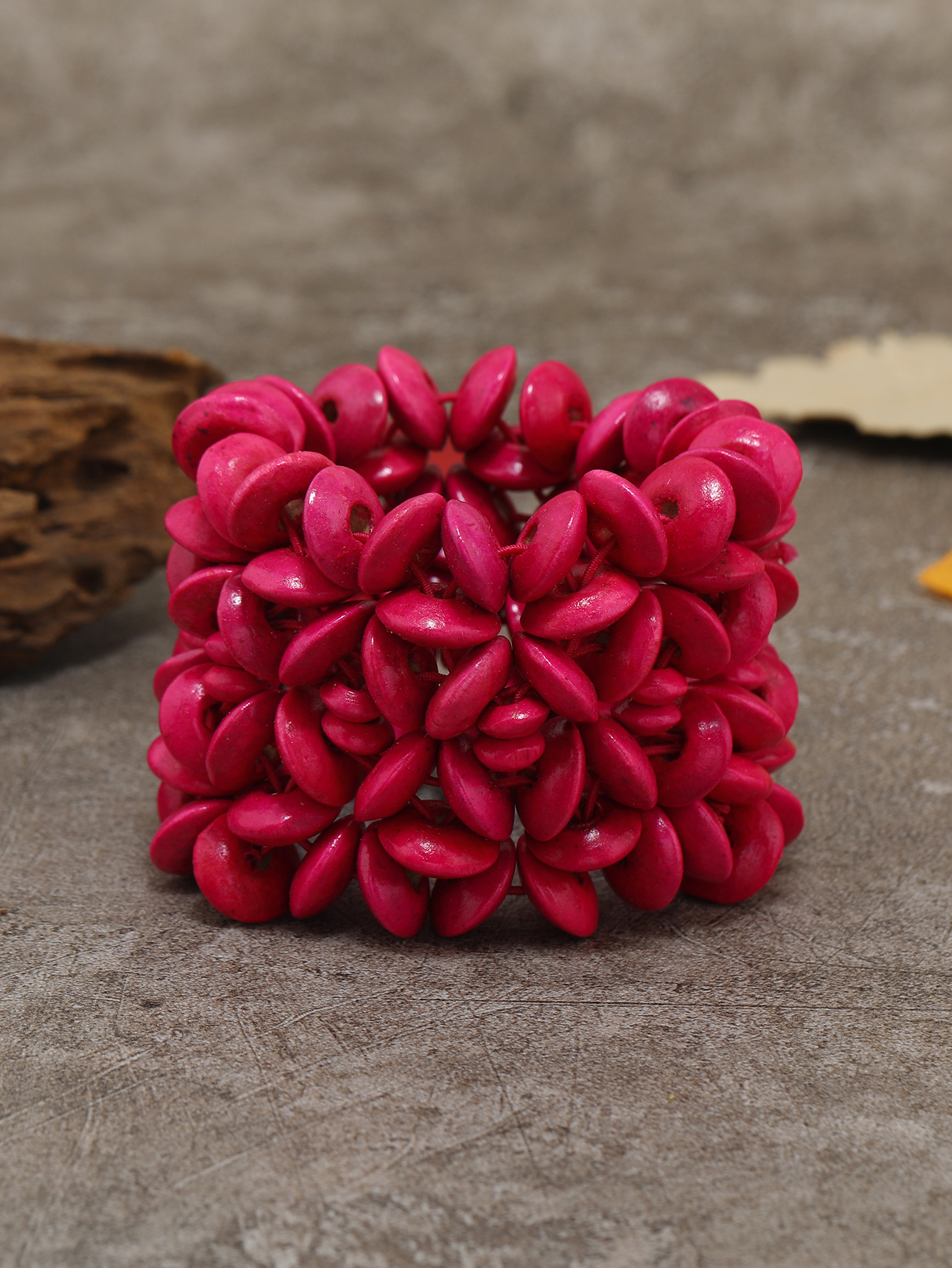 Boho tropical folk style retro handmade wooden beaded bracelet Fucoco-377 details Picture