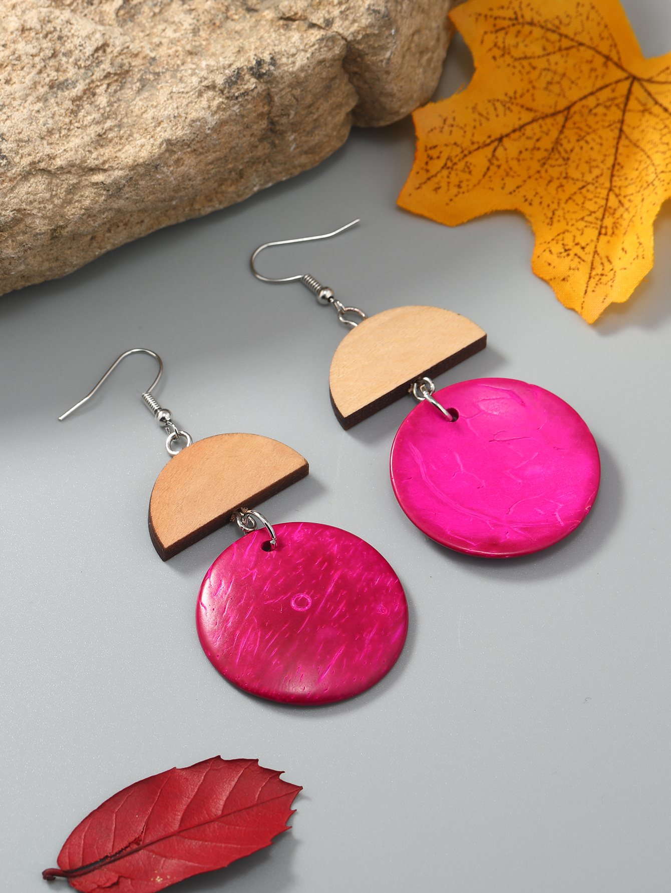Boho tropical style ethnic style vintage handmade coconut shell earrings Fu Coir Coir -501