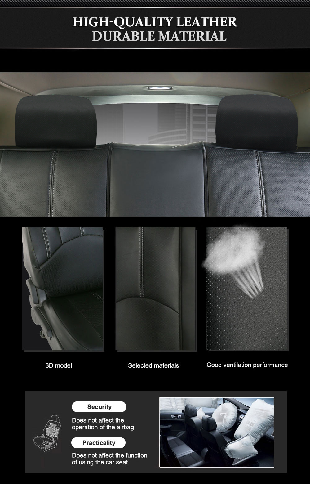All-season simple PU seat covers, car seat covers, black car seat cushions for foreign trade export details Picture