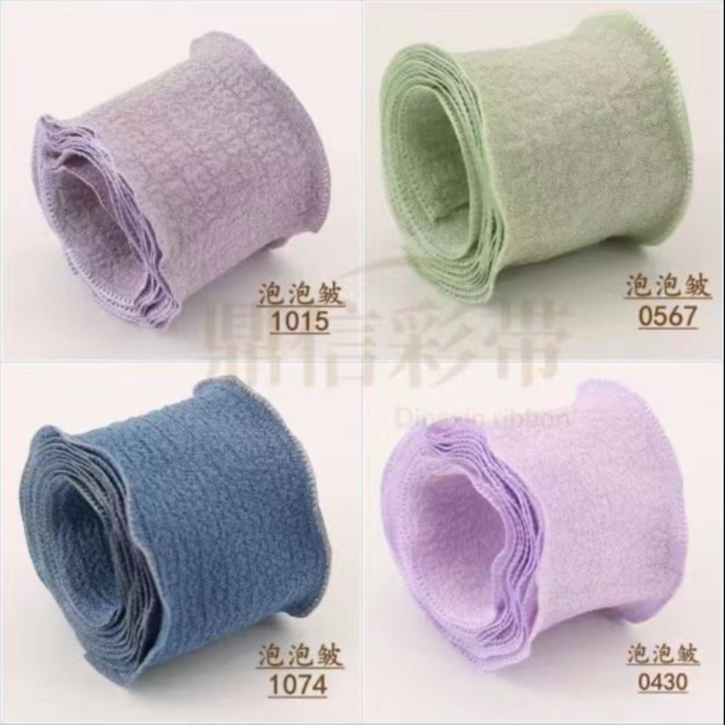 Dingxin Korean Webbing Bubble Wrinkle Fabric Lace Ribbon Manufacturer Direct Sales for export of 100Y clothing accessories ribbons Item Picture