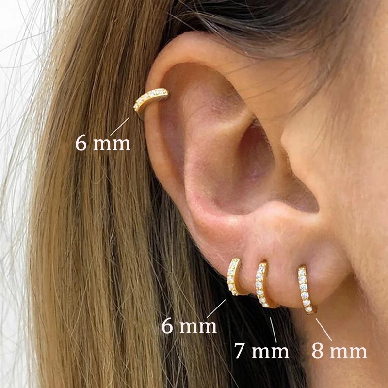 Minimal Hoop Earrings Crystal Zirconia Small Huggie Thin Cartilage Earring Helix Tragus Piercing Jewelry thumbnail