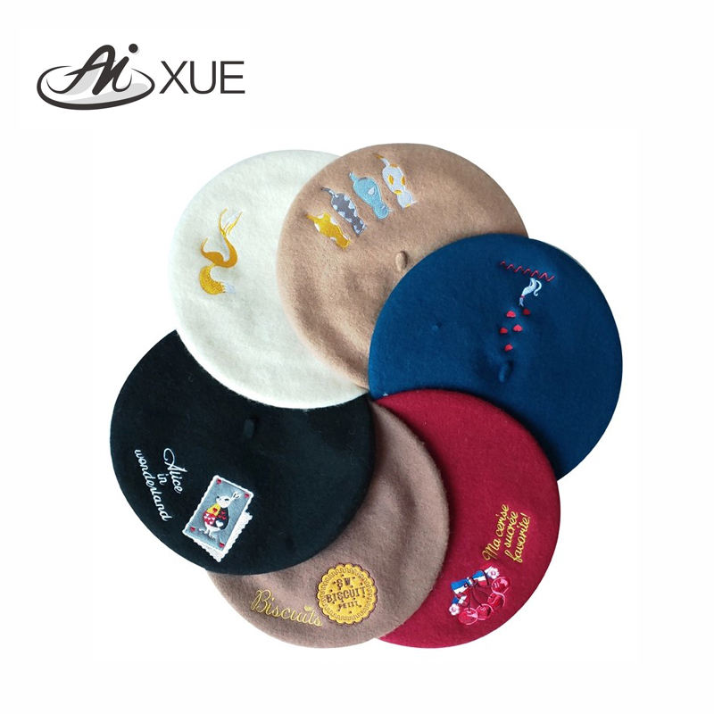 Low MOQ Custom Embroidered Beret High Quality Custom LOGO Patterns Fashion Beret for Beret Wholesale Supply