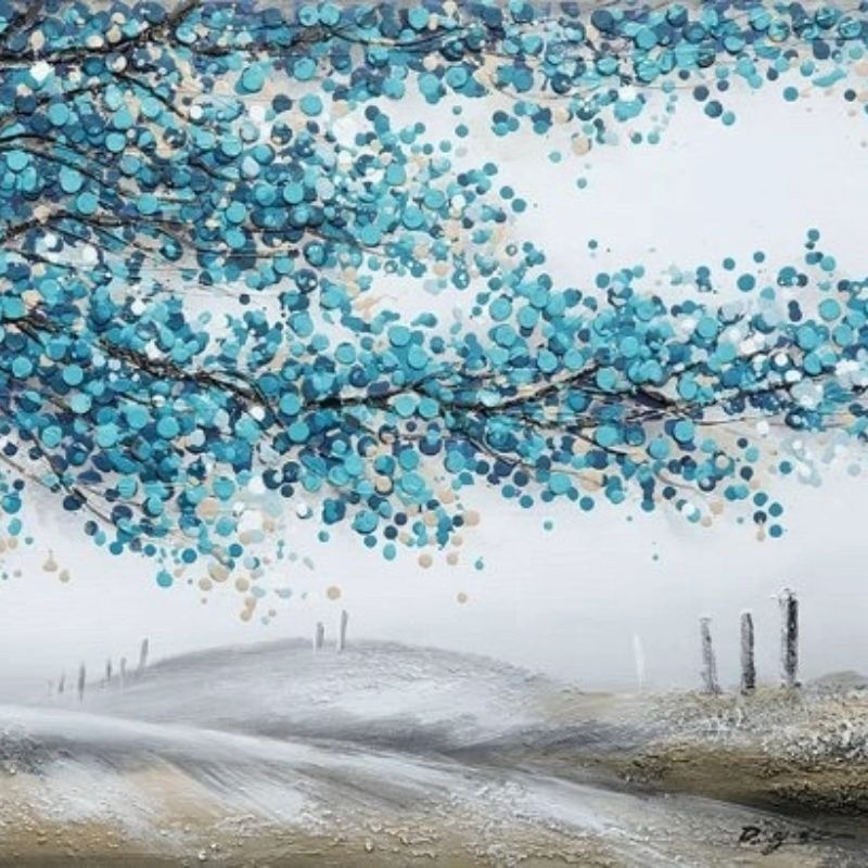 Blue Money Tree Oil Painting Specification drawing