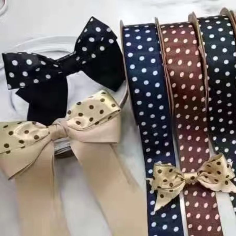 Dingxin Korean Premium Webbing Ribbons 302 Dot Satin Printed Large Dot Ribbon DIY Handmade Hair Accessories Bow Ribbon Clothing Gift Box Floral Art 50Y