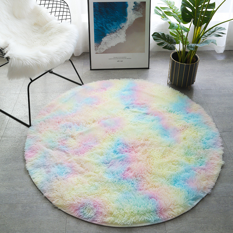 Woolen carpet floor mat trade circular gradient tie-dye plush carpet balcony hanging basket chair mat long hair bedroom bed living room decorative floor mat Item Picture