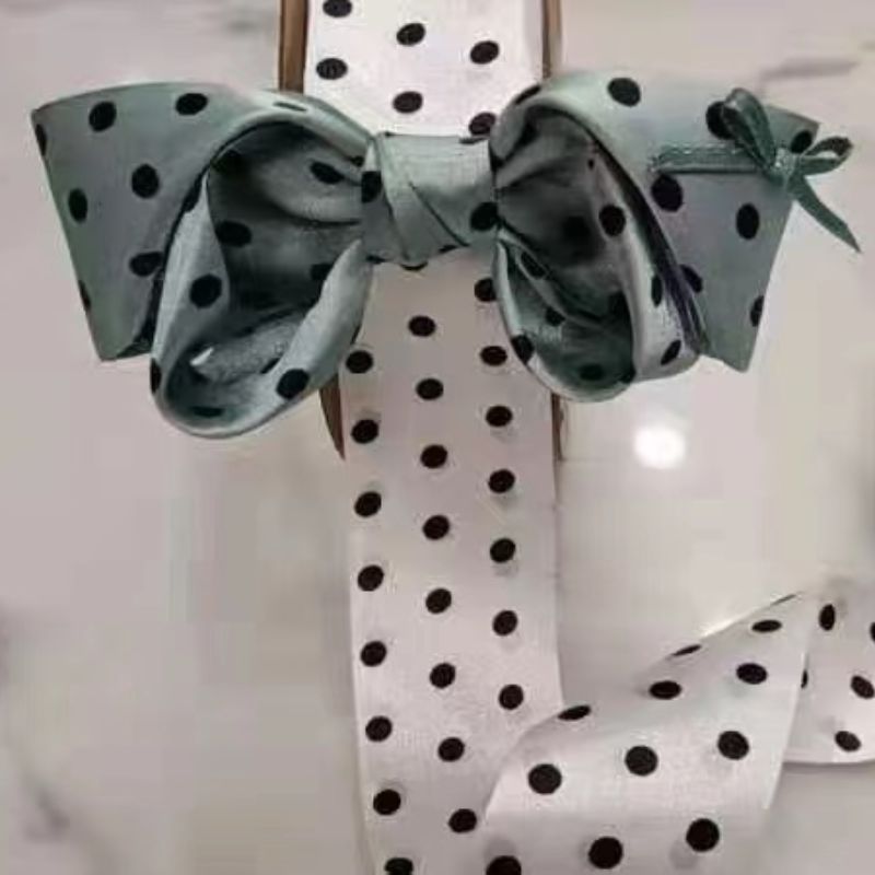 Dingxin Korean Premium Webbing Ribbons 302 Dot Satin Printed Large Dot Ribbon DIY Handmade Hair Accessories Bow Ribbon Clothing Gift Box Floral Art 50Y Item Picture