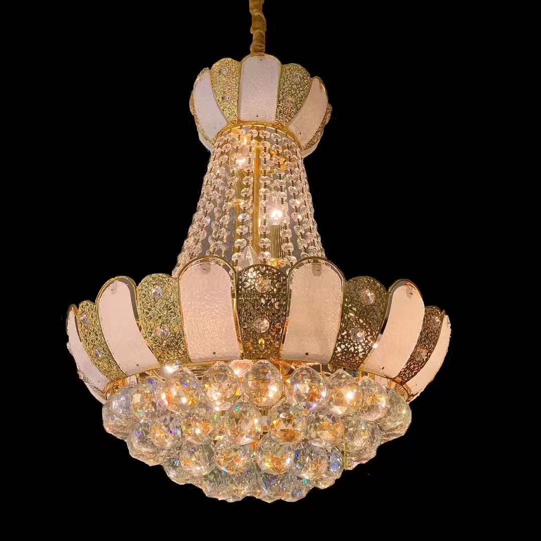 The bedroom is decorated with a crystal chandelier pic 12
