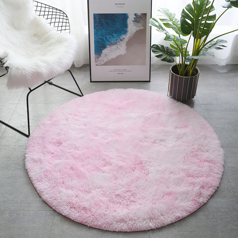 Woolen carpet floor mat trade circular gradient tie-dye plush carpet balcony hanging basket chair mat long hair bedroom bed living room decorative floor mat Application Scenario