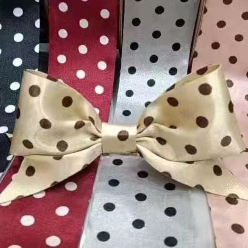 Dingxin Korean Premium Webbing Ribbons 302 Dot Satin Printed Large Dot Ribbon DIY Handmade Hair Accessories Bow Ribbon Clothing Gift Box Floral Art 50Y Specification image