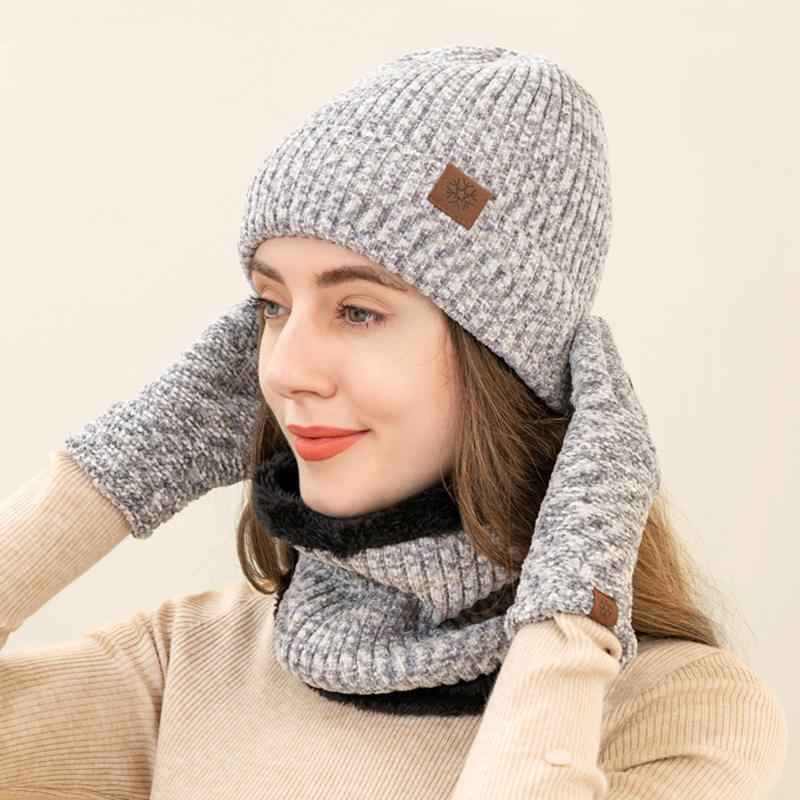 2022 Winter Warm Knitted Hat Scarf Gloves Set Touch Screen Gloves Outdoor Beanies Windproof Cashmere Scarf Set Of Three