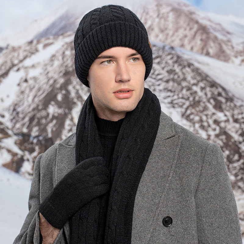 New Amazon Knitted Hat Scarf Gloves Three-piece Winter Beanies Women Alpaca Wool Warm 3 In 1 Hat Set