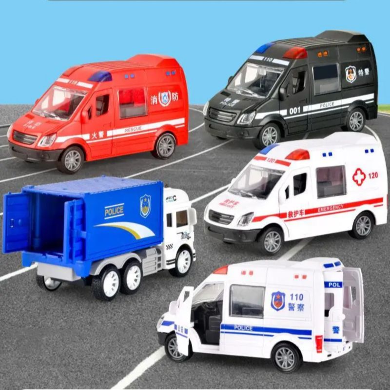 Inertial car, drop-resistant, children's, boys' and girls' toy car, police car, fire engine, excavator, bus, cartoon door-opening motorcycle, big G car, car model details Picture