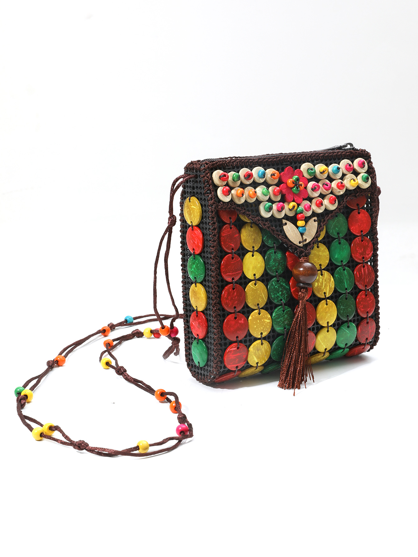 Boho tropical style ethnic style handmade coconut shell beaded bag Fu Coconut-526