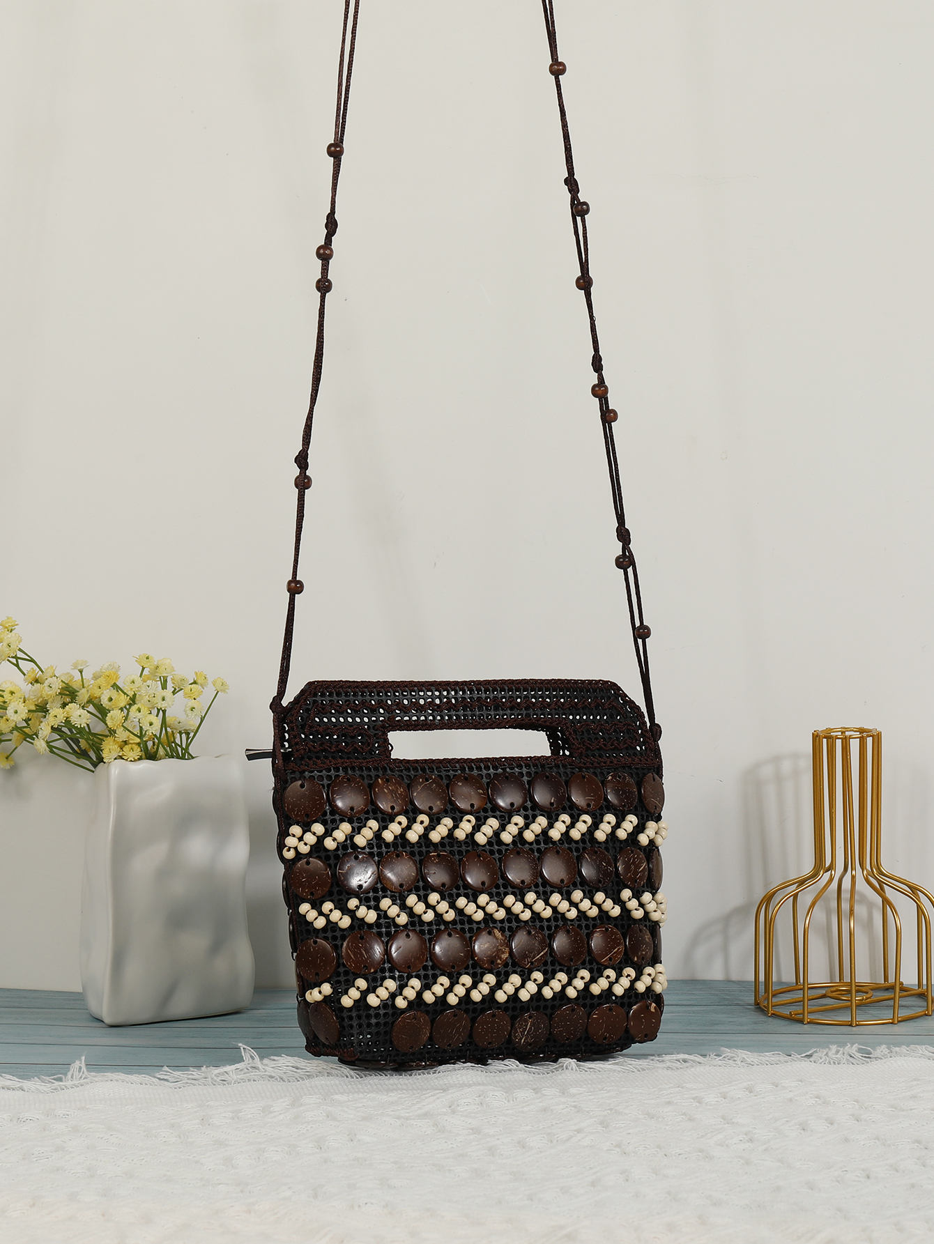 Boho tropical style ethnic style handmade coconut shell beaded bag Fu Coconut-532