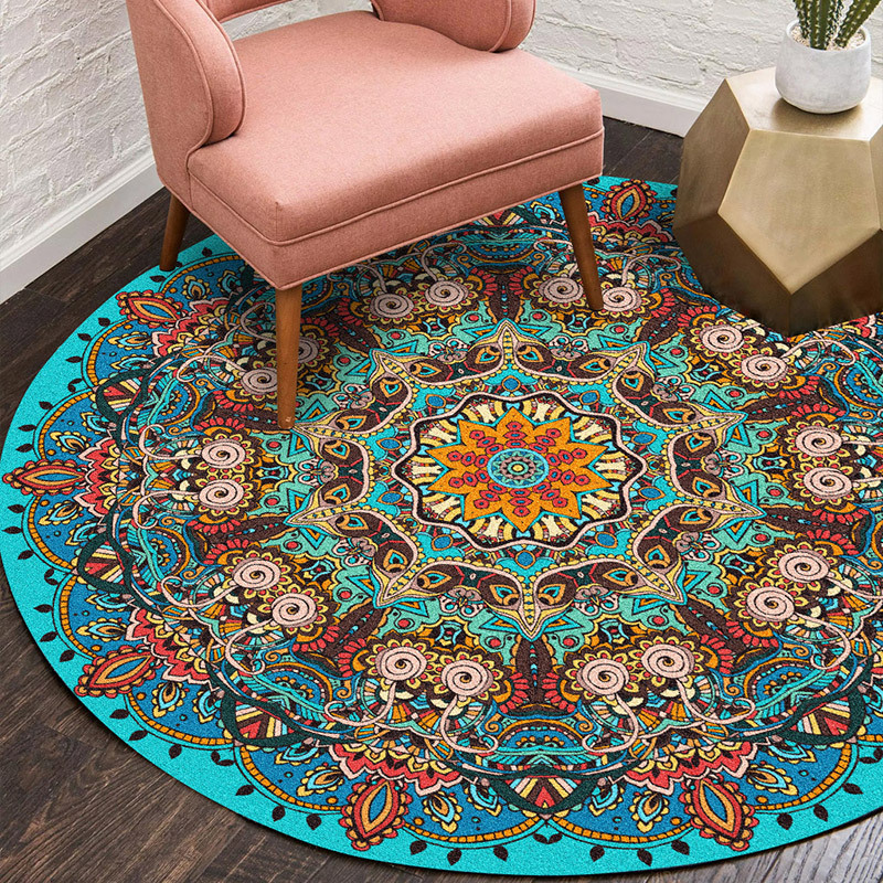 American living room national style carpet floor mat round bedroom sofa coffee table mat thick retro European light luxury hanging basket floor mat thumbnail