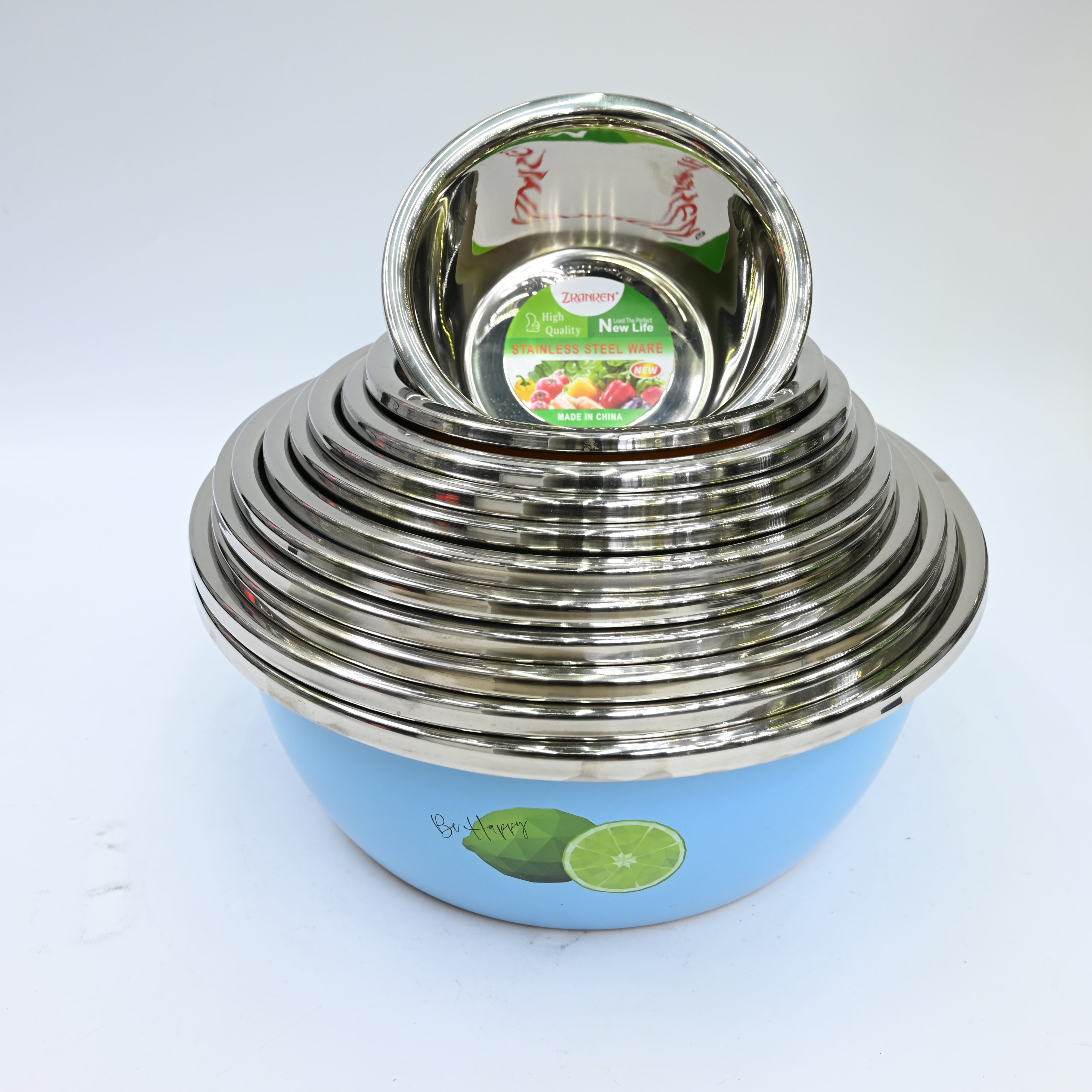 Stainless steel basin with large reverse edge European basin seasoning tank 18-40cm multi-size printed natural color basin basin thumbnail