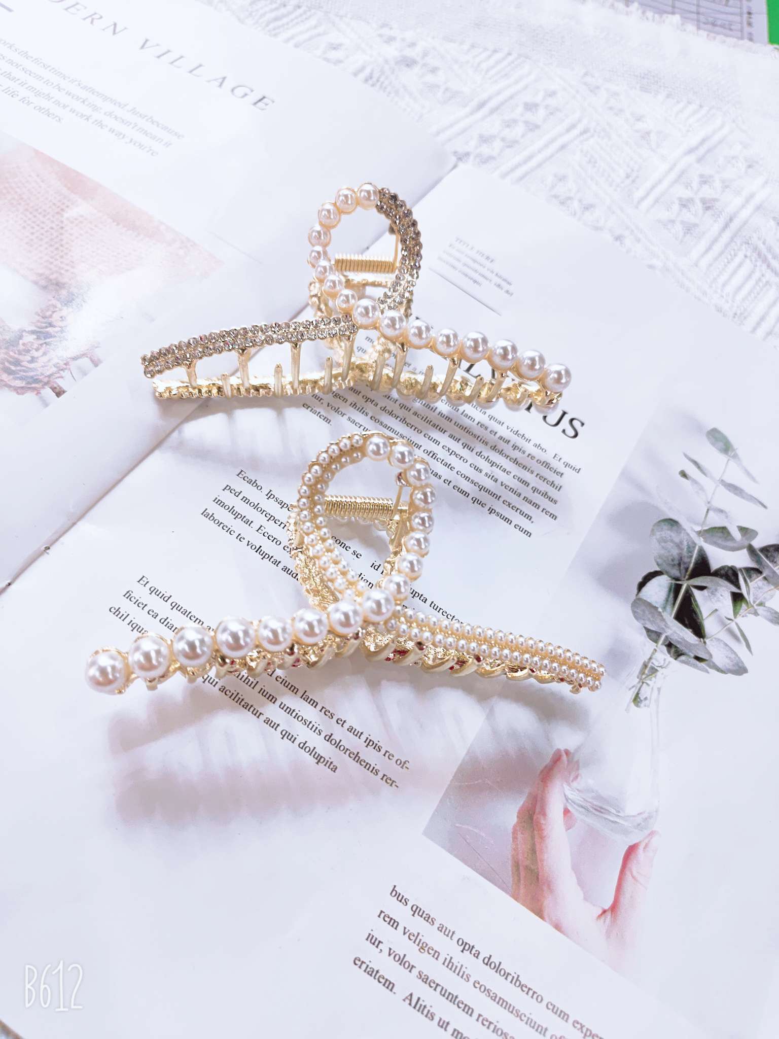 New Korean Wave Cute Children Rose Gold Small Hair Claw Double Leaf Rainbow Specification drawing