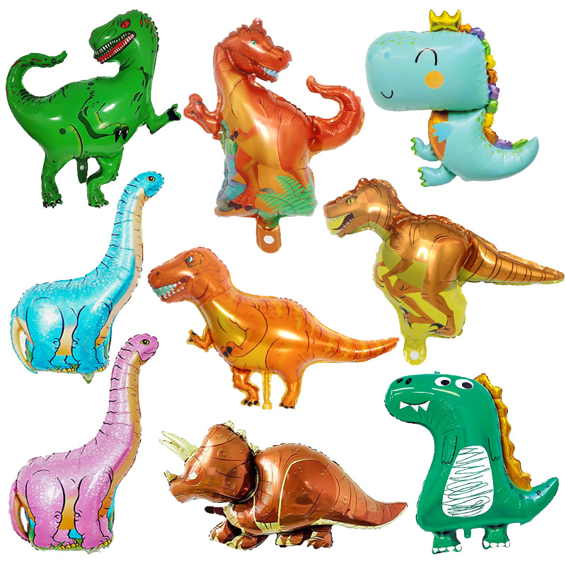 Factory direct supply of dinosaur party-themed decorative aluminum foil balloons, including Tyrannosaurus rex, Velociraptor and longnecked dragon aluminum foil balloons