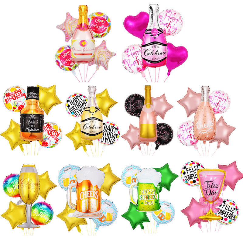Champagne Bottle 5-Piece Set Aluminum Film Balloon Birthday Party Party Decoration Bottle Balloon Set