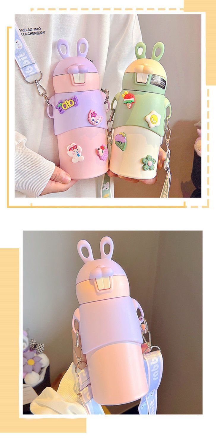 New large-capacity insulated cup, Cute Rabbit Sports Straw cup, 316 stainless steel, high appearance level outdoor portable water cup undefined
