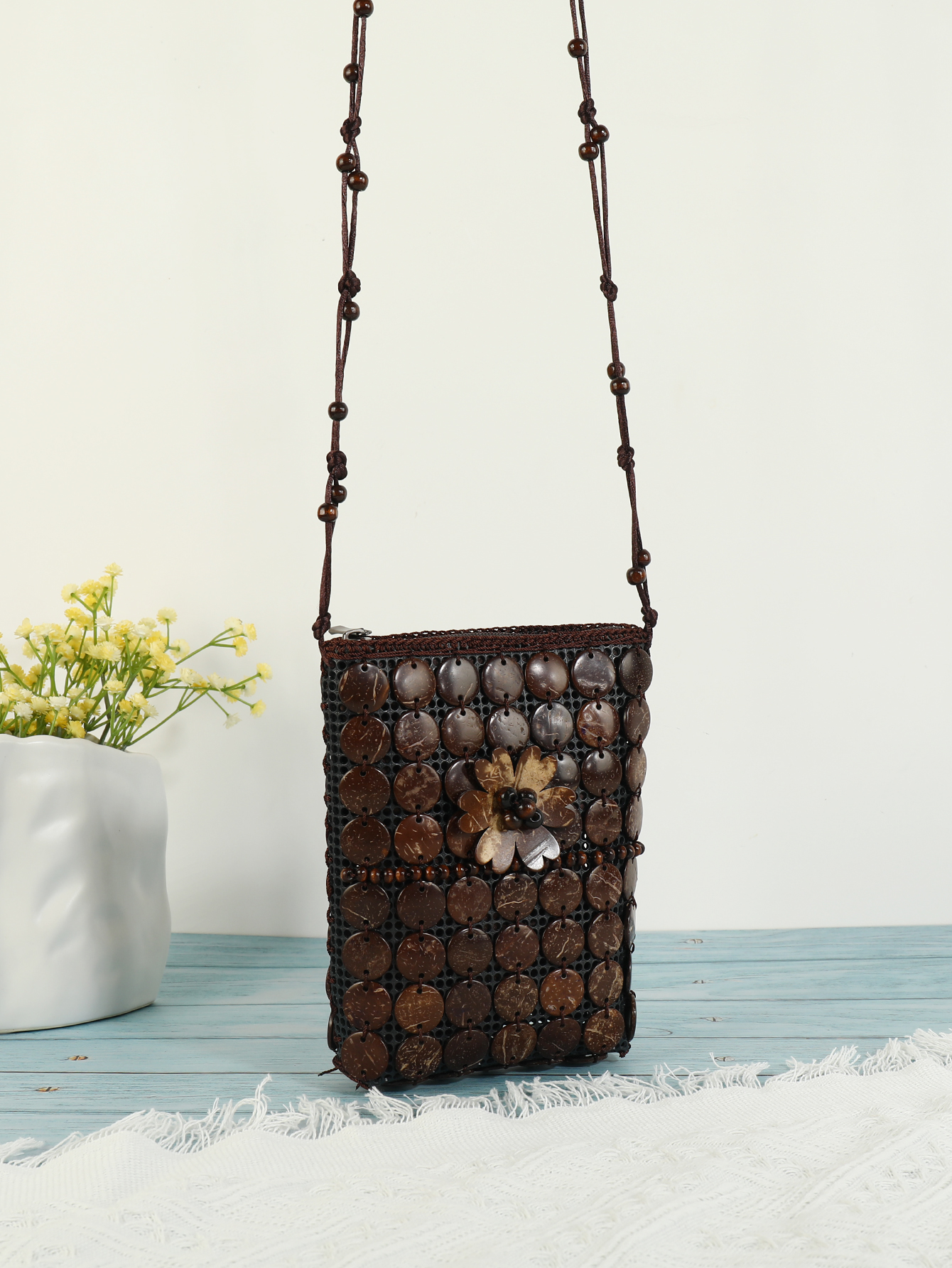 波西米亚民族风纯手工椰壳串珠手机包包 福椰- 552