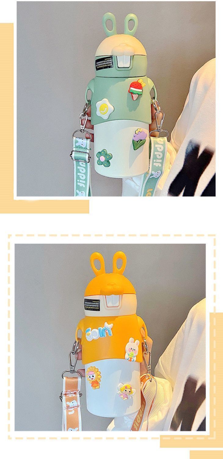 New large-capacity insulated cup, Cute Rabbit Sports Straw cup, 316 stainless steel, high appearance level outdoor portable water cup undefined