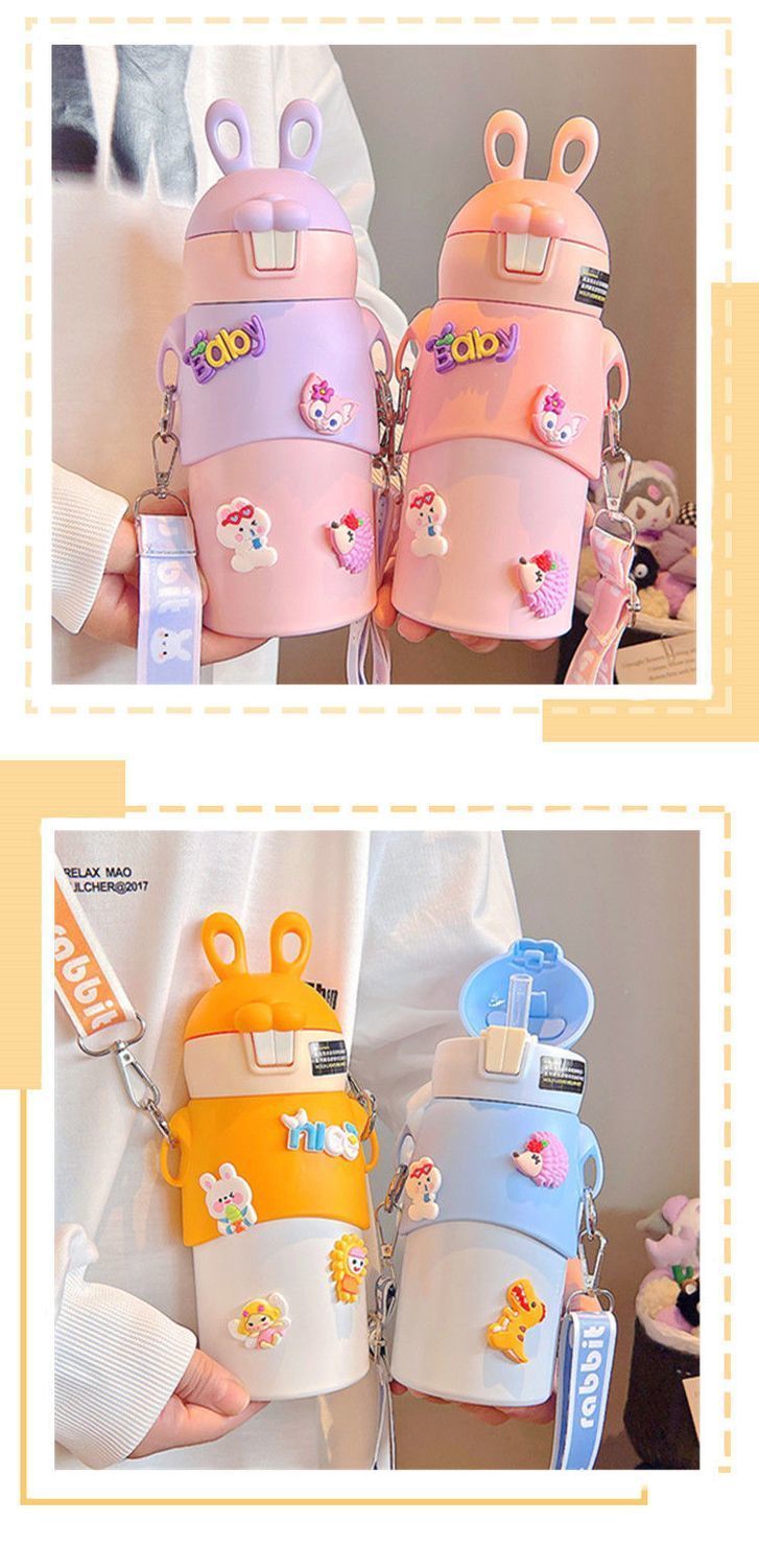 New large-capacity insulated cup, Cute Rabbit Sports Straw cup, 316 stainless steel, high appearance level outdoor portable water cup undefined
